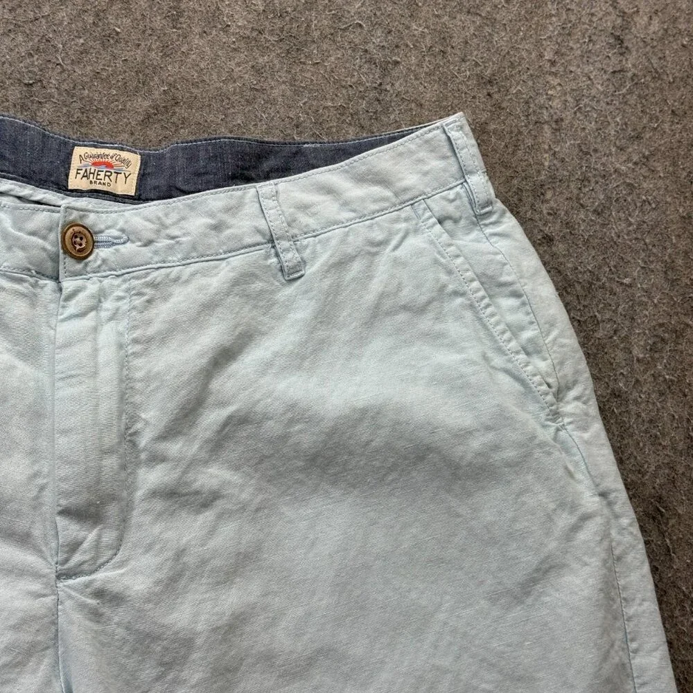 Faherty Tradewinds Linen Shorts Mens 36 Light Blue 10
